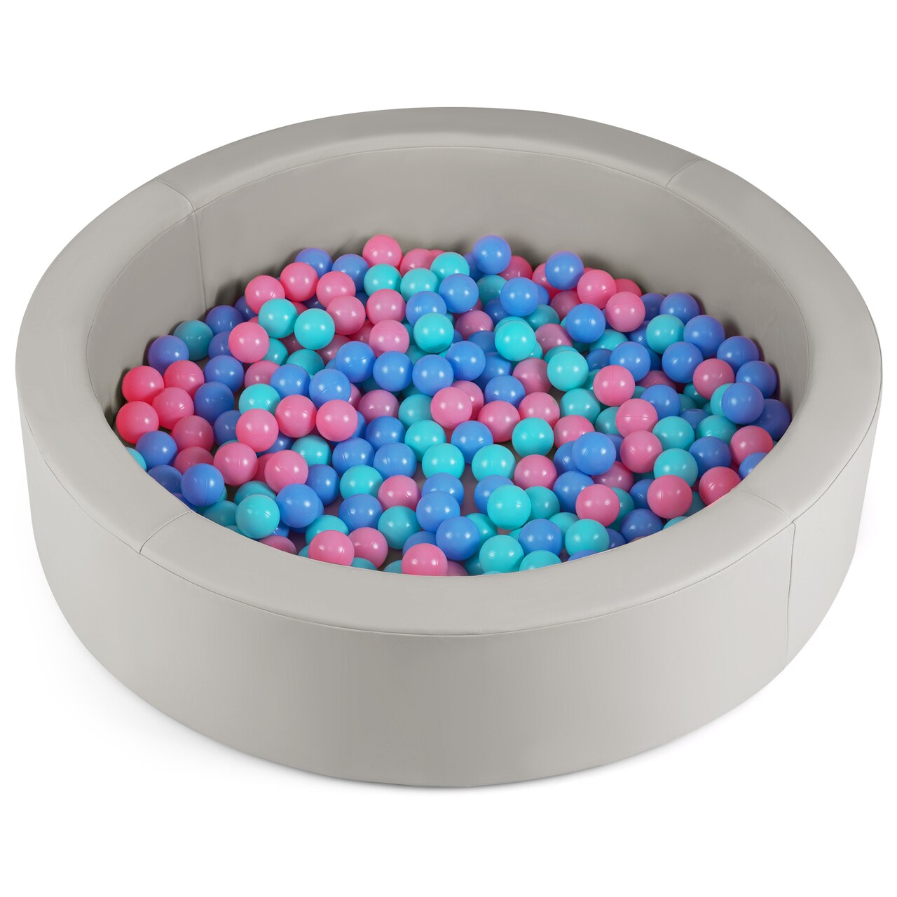 Kids Round Ball Pit with 200 Ocean Balls PU Leather, 41.5” Diameter, 25D Sponge Cushion